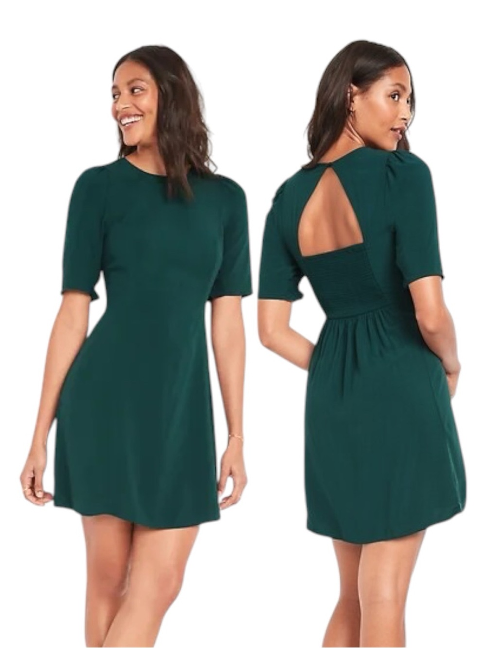 NWT Old Navy open back emerald green fit and flare dress